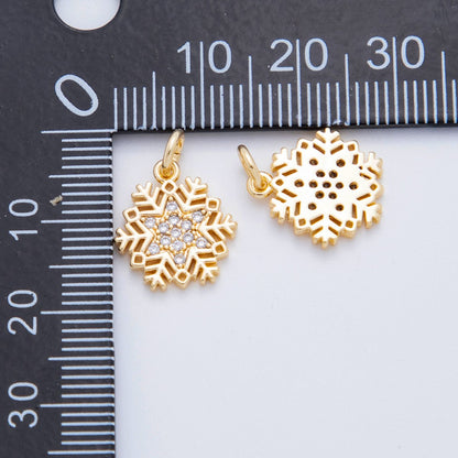18K Gold Filled 17.5mm Micro Paved CZ Starry Winter Snowflakes Charm | AF805