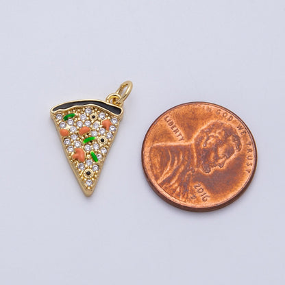 18K Gold Filled 17.5mm Multicolor Micro Paved CZ Pizza Slice Charm | Charms-00150