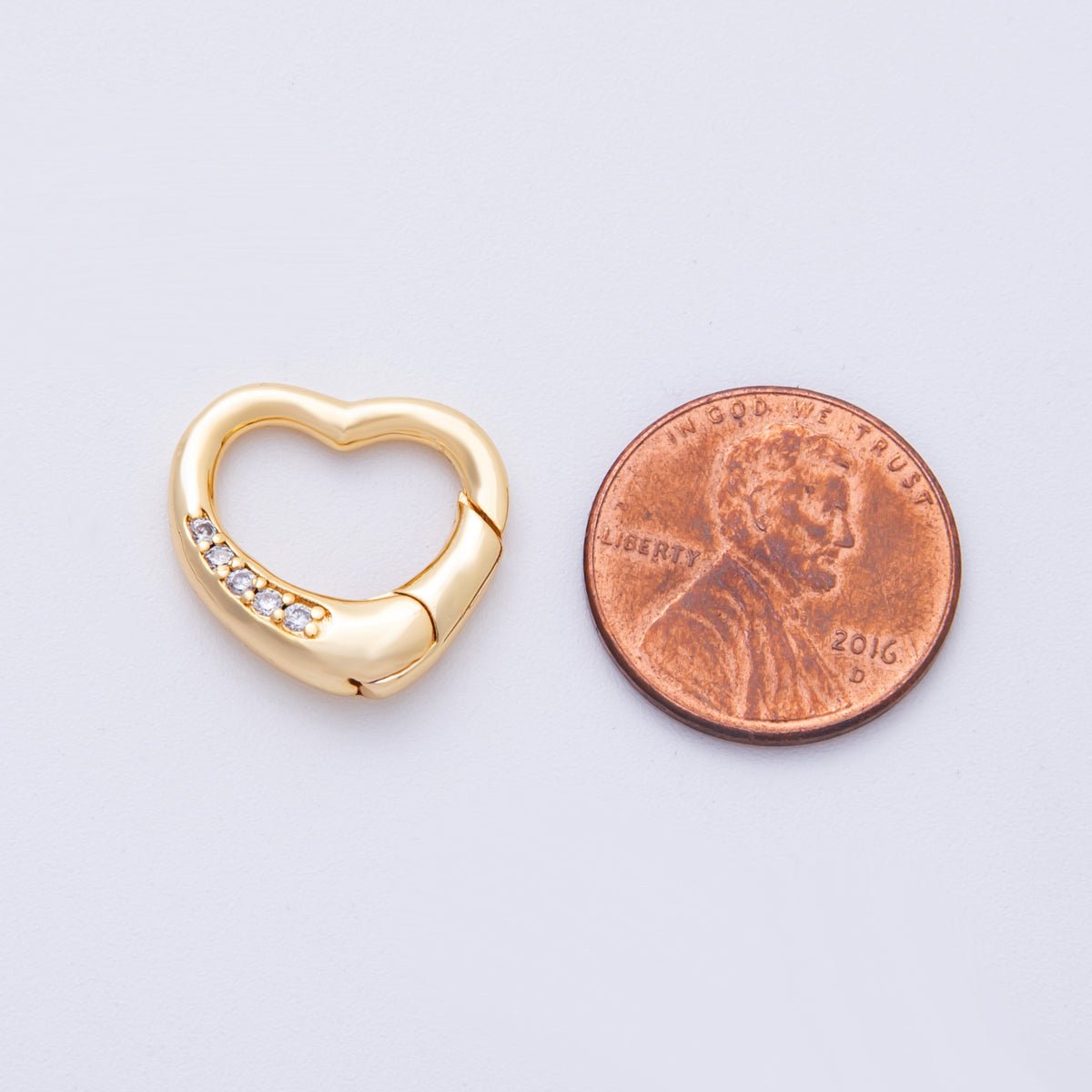 18K Gold Filled 17.5mm Push Gate Heart CZ Minimalist Finding | Findings-00007