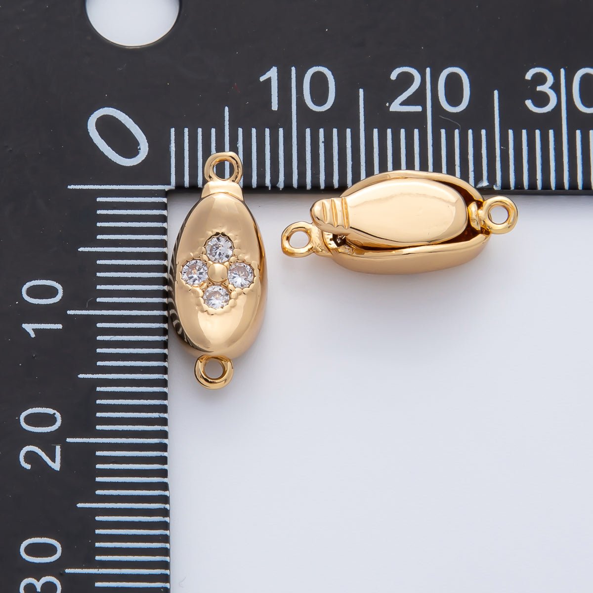 18K Gold Filled 17.5mm Round Embedded CZ Box Clasps Closure Finding | Z1462