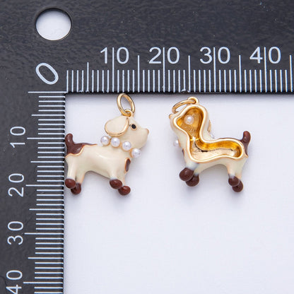 18K Gold Filled 17.5mm Shell Pearl Dog Puppy Charm | AK047
