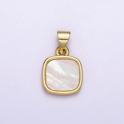 18K Gold Filled 17.5mm White Shell Pearl Square Pendant | AA-554