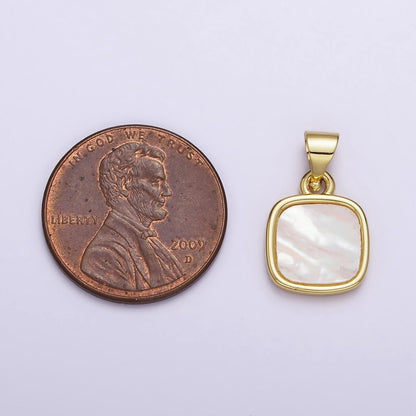 18K Gold Filled 17.5mm White Shell Pearl Square Pendant | AA-554