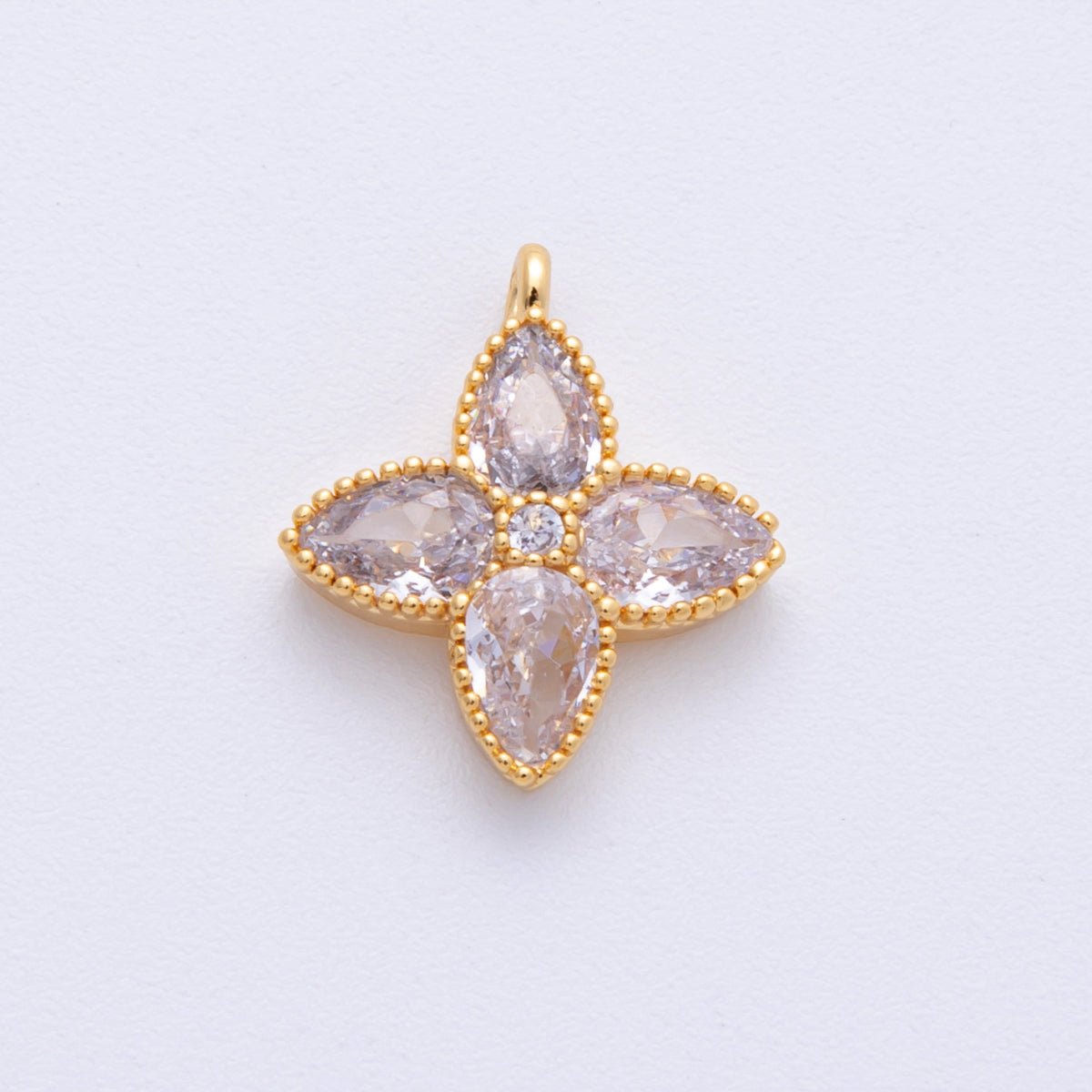 18K Gold Filled 17mm Clear CZ Clover Flower Bezel Charm | H239