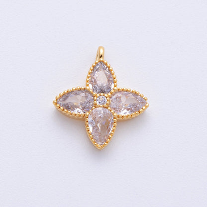 18K Gold Filled 17mm Clear CZ Clover Flower Bezel Charm | H239