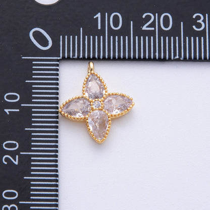 18K Gold Filled 17mm Clear CZ Clover Flower Bezel Charm | H239
