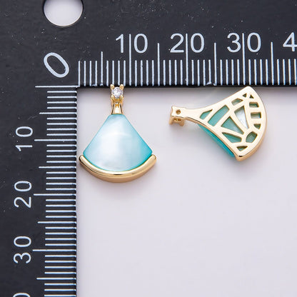 18K Gold Filled 17mm Pink, White, Light Blue Shell Pearl CZ Fan Pendant | Charms-00753 - Charms-00755