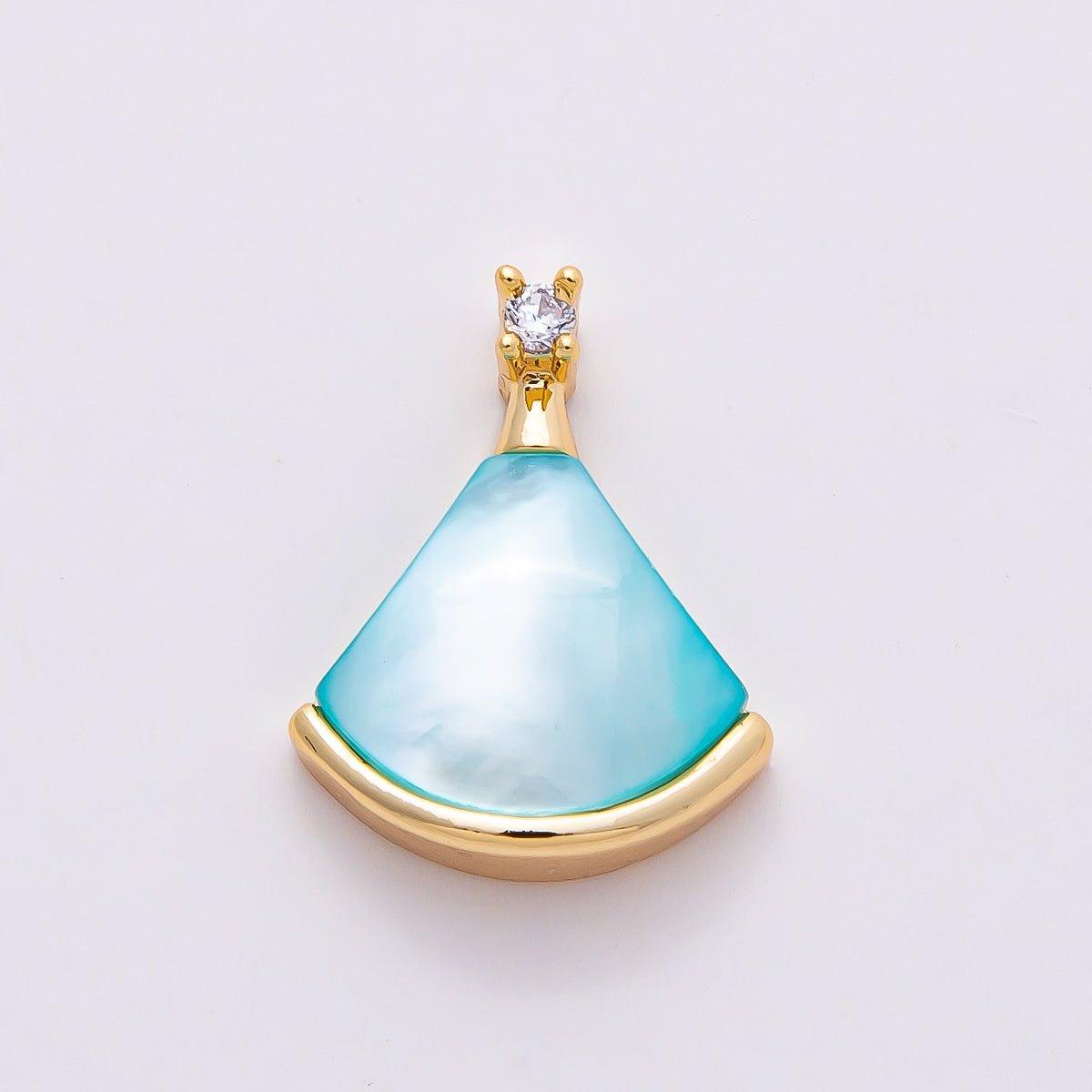 18K Gold Filled 17mm Pink, White, Light Blue Shell Pearl CZ Fan Pendant | Charms-00753 - Charms-00755