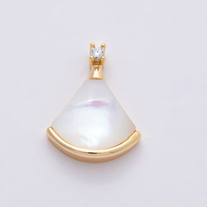 18K Gold Filled 17mm Pink, White, Light Blue Shell Pearl CZ Fan Pendant | Charms-00753 - Charms-00755