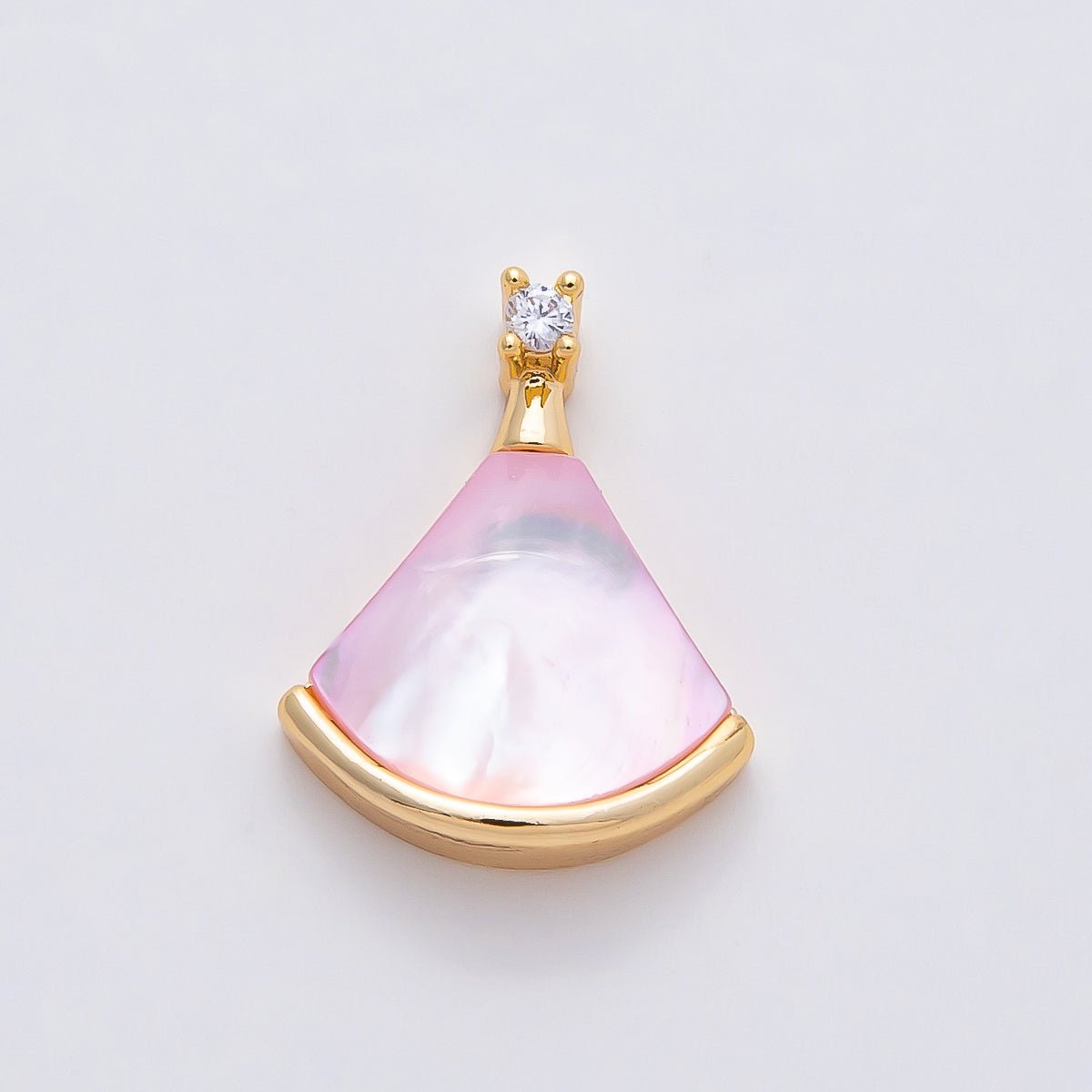 18K Gold Filled 17mm Pink, White, Light Blue Shell Pearl CZ Fan Pendant | Charms-00753 - Charms-00755