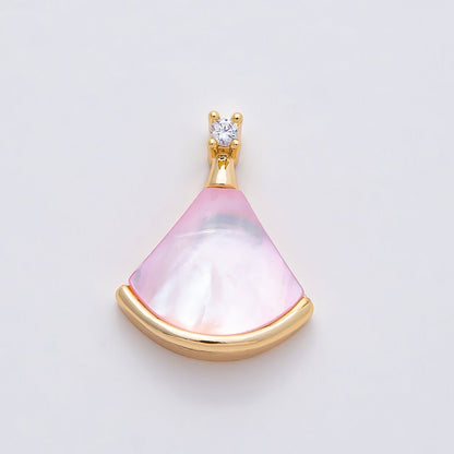 18K Gold Filled 17mm Pink, White, Light Blue Shell Pearl CZ Fan Pendant | Charms-00753 - Charms-00755
