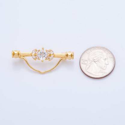 18K Gold Filled 17mm Emerald Green &amp; Clear CZ Triple Vintage Brooch pin Charm Supply | Z-1235 - Z-1237