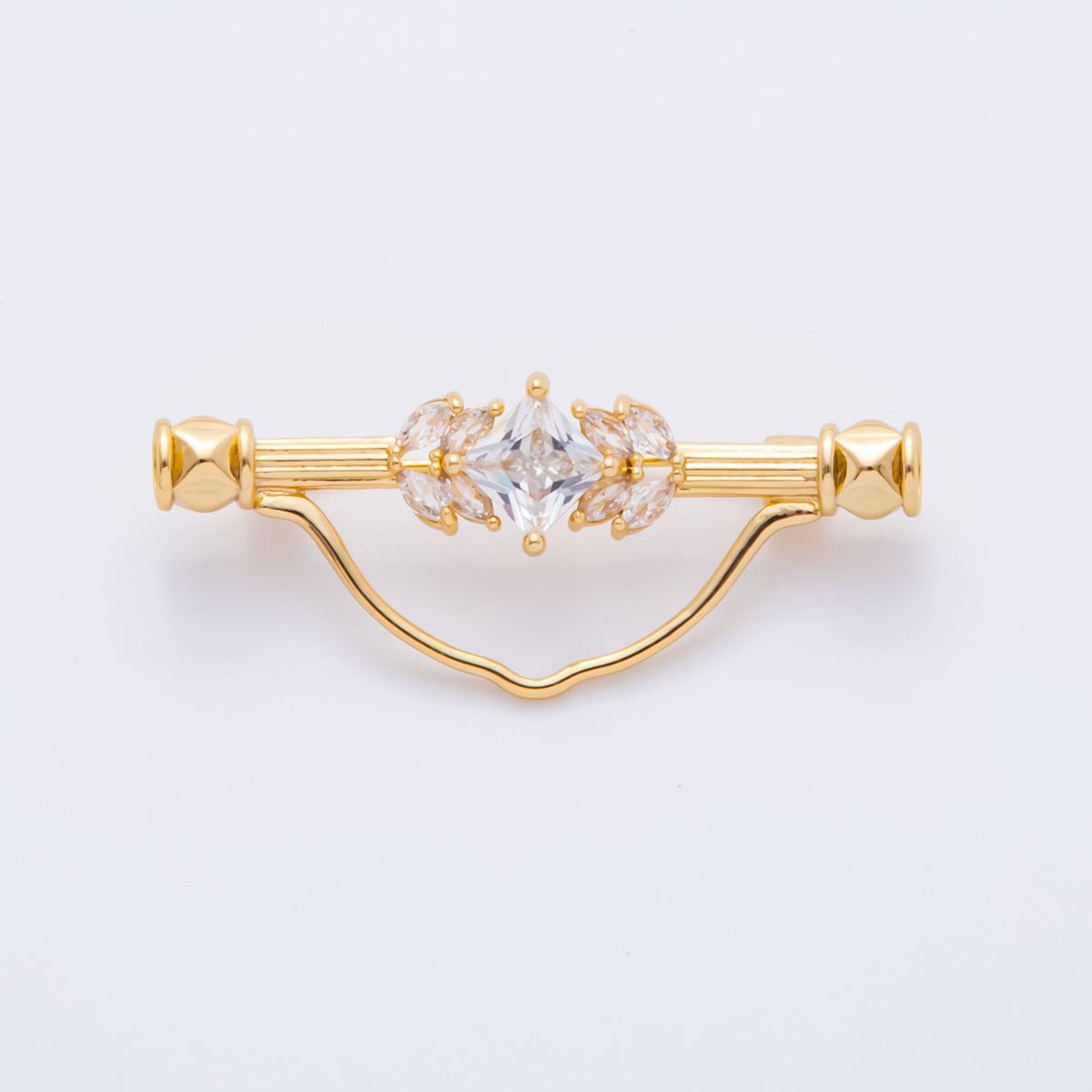 18K Gold Filled 17mm Emerald Green &amp; Clear CZ Triple Vintage Brooch pin Charm Supply | Z-1235 - Z-1237
