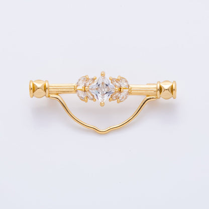 18K Gold Filled 17mm Emerald Green &amp; Clear CZ Triple Vintage Brooch pin Charm Supply | Z-1235 - Z-1237
