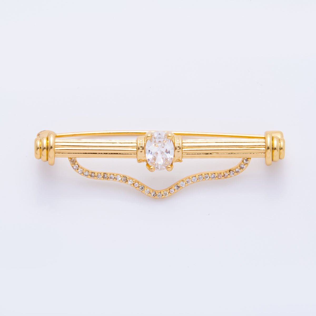18K Gold Filled 17mm Emerald Green &amp; Clear CZ Triple Vintage Brooch pin Charm Supply | Z-1235 - Z-1237
