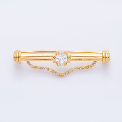 18K Gold Filled 17mm Emerald Green &amp; Clear CZ Triple Vintage Brooch pin Charm Supply | Z-1235 - Z-1237
