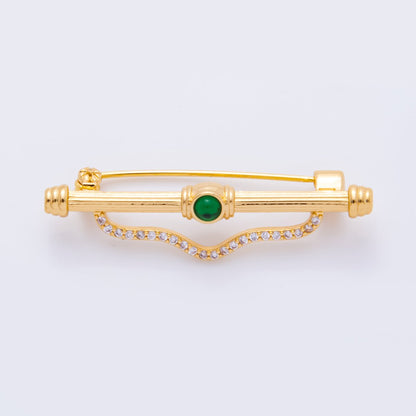 18K Gold Filled 17mm Emerald Green &amp; Clear CZ Triple Vintage Brooch pin Charm Supply | Z-1235 - Z-1237