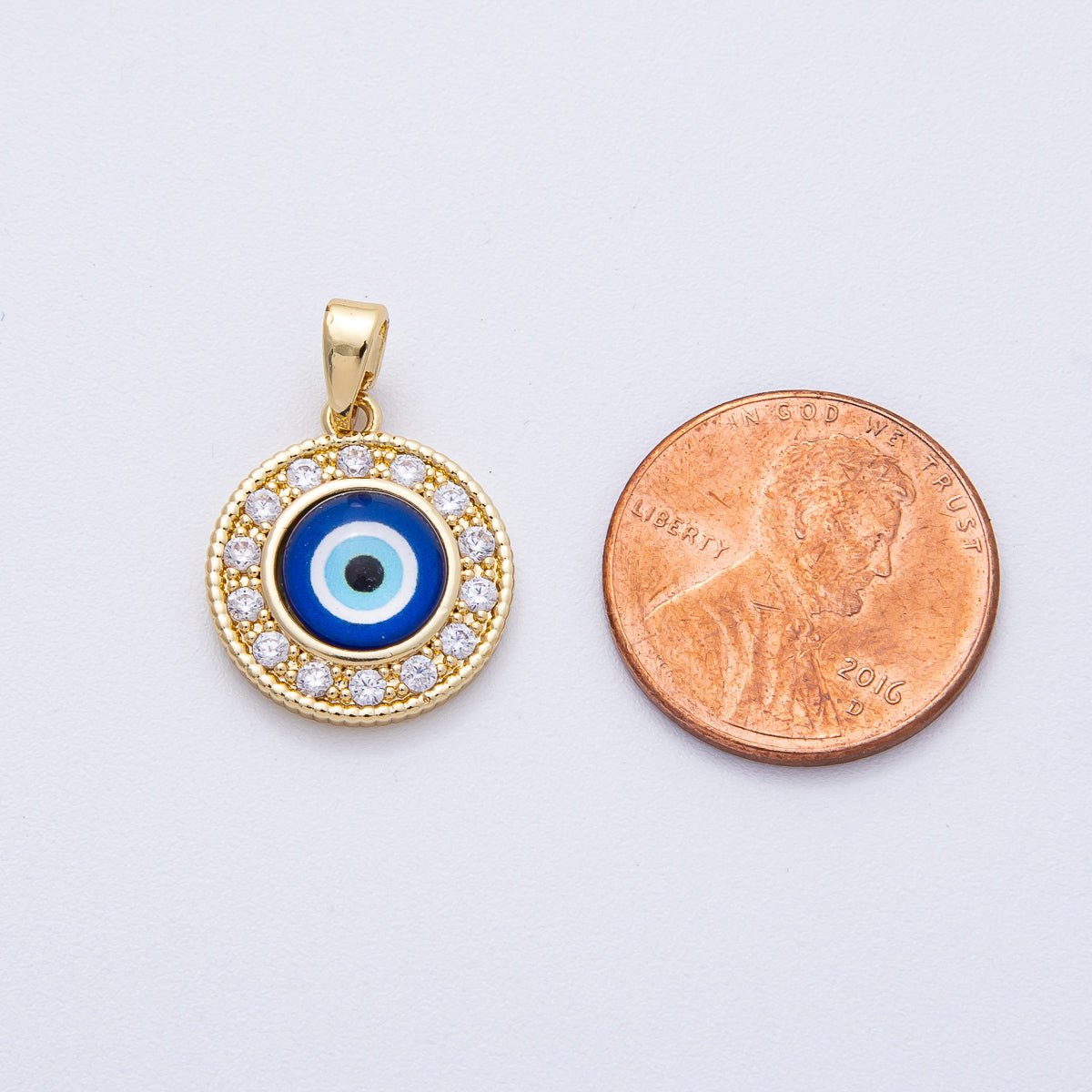 18K Gold Filled 17mm Evil Eye Micro Paved CZ Round Pendant | AF1229