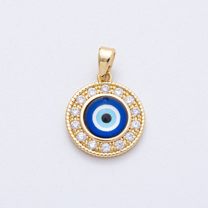 18K Gold Filled 17mm Evil Eye Micro Paved CZ Round Pendant | AF1229