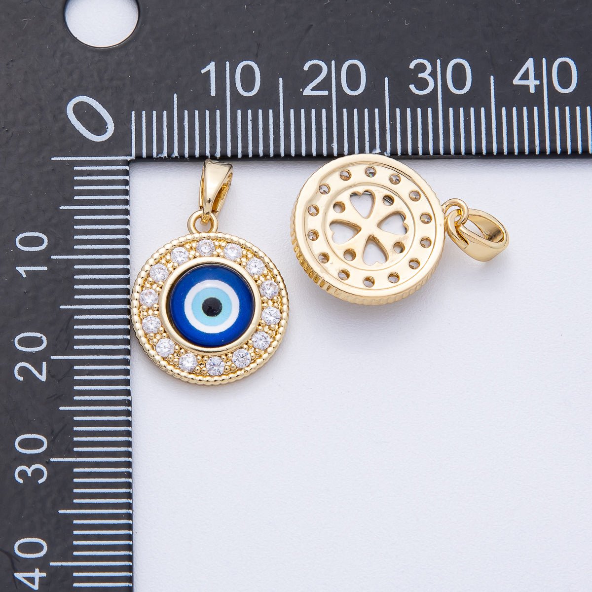 18K Gold Filled 17mm Evil Eye Micro Paved CZ Round Pendant | AF1229