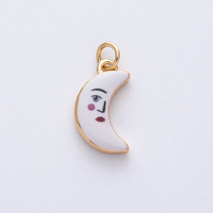 18K Gold Filled 17mm Face Celestial Crescent Moon White Enamel Charm | AF1611