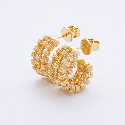 18K Gold Filled 17mm Geometric Rope C-Shaped Hoop Earrings | T001