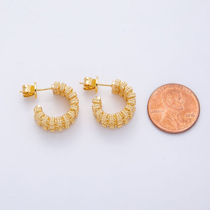 18K Gold Filled 17mm Geometric Rope C-Shaped Hoop Earrings | T001