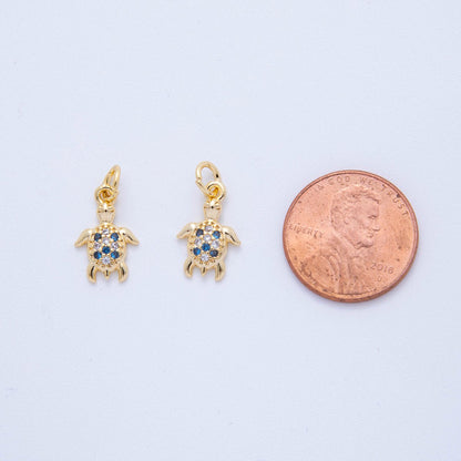 18K Gold Filled 17mm Micro Paved CZ Mini Sea Turtle Charm | AF819