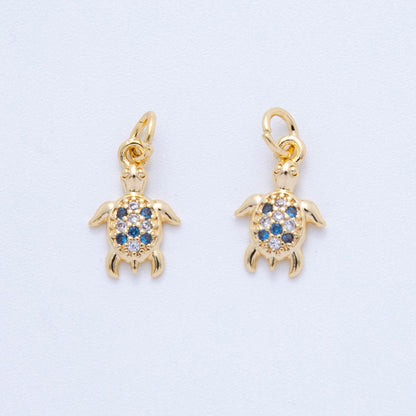 18K Gold Filled 17mm Micro Paved CZ Mini Sea Turtle Charm | AF819