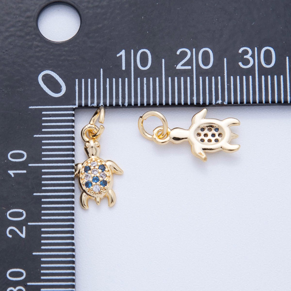 18K Gold Filled 17mm Micro Paved CZ Mini Sea Turtle Charm | AF819