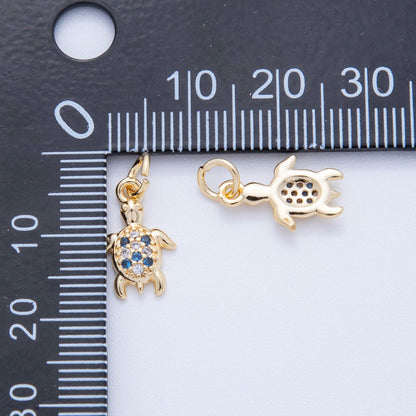 18K Gold Filled 17mm Micro Paved CZ Mini Sea Turtle Charm | AF819