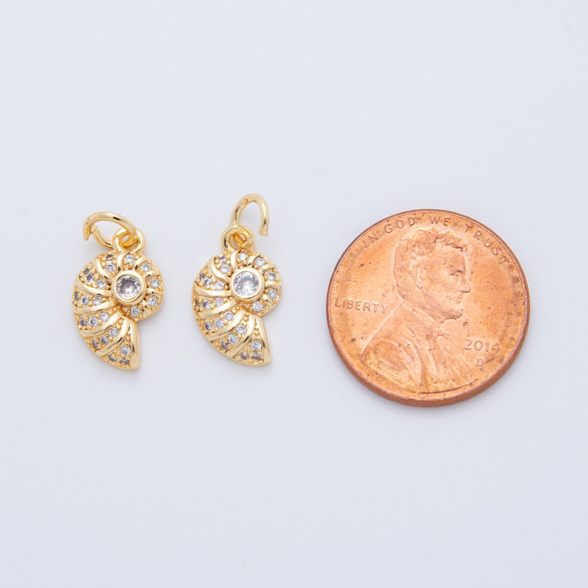 18K Gold Filled 17mm Micro Paved CZ Snail Sea Shell Charm | AF803