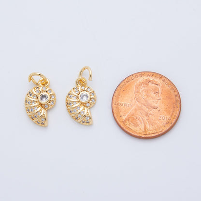 18K Gold Filled 17mm Micro Paved CZ Snail Sea Shell Charm | AF803