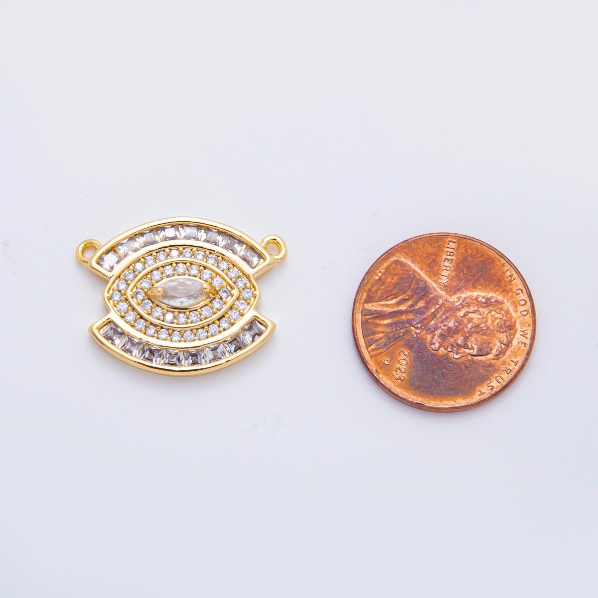 18K Gold Filled 17mm Micro Paved &amp; Square CZ Evil Eye Connector | Y159