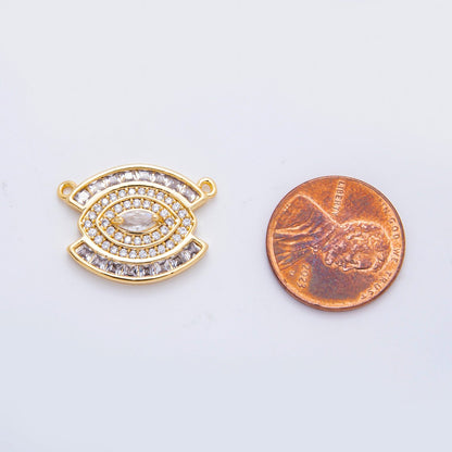 18K Gold Filled 17mm Micro Paved &amp; Square CZ Evil Eye Connector | Y159