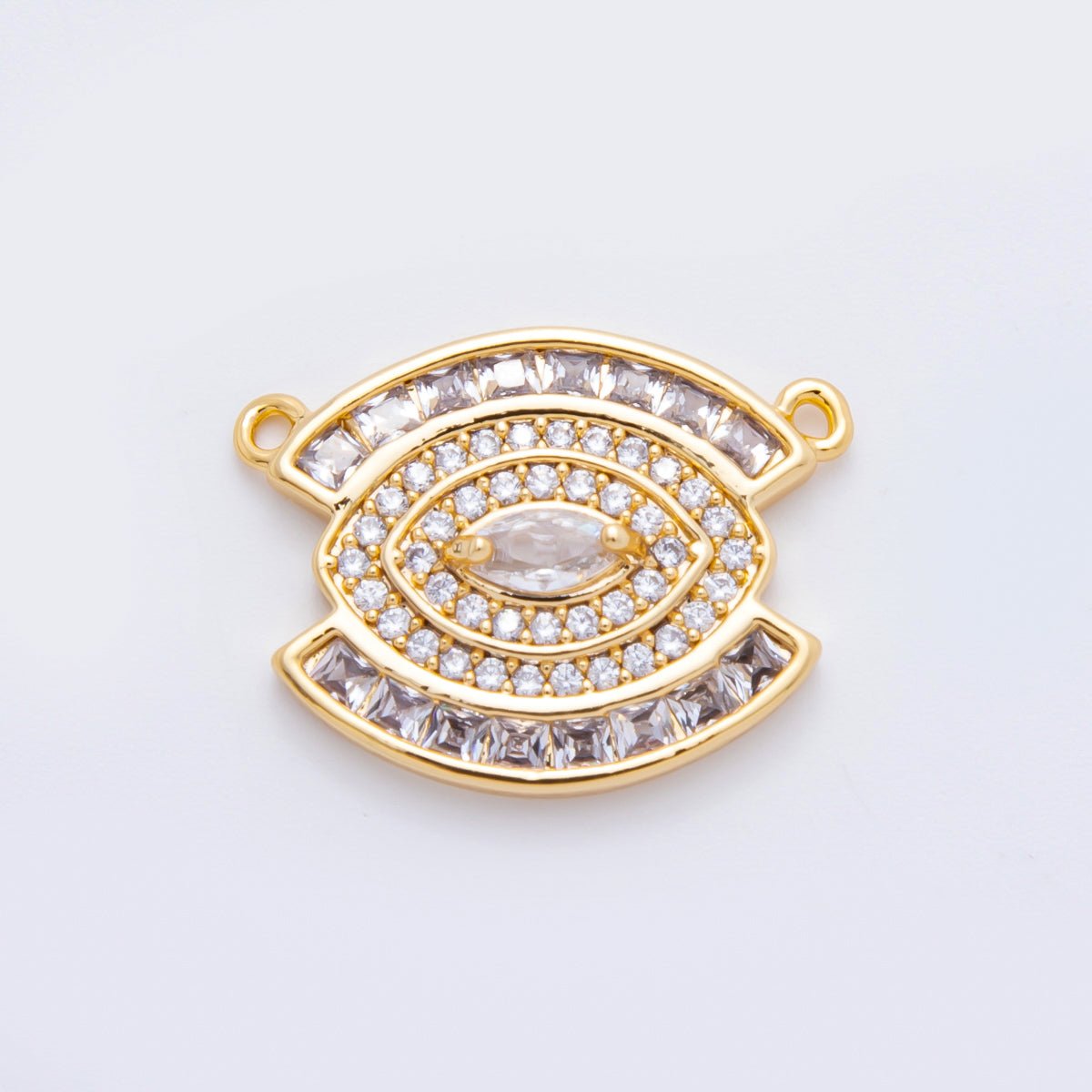 18K Gold Filled 17mm Micro Paved &amp; Square CZ Evil Eye Connector | Y159