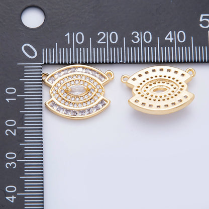 18K Gold Filled 17mm Micro Paved &amp; Square CZ Evil Eye Connector | Y159