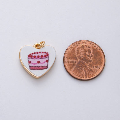 18K Gold Filled 17mm Pink Birthday Cake Round Charm | AF1605
