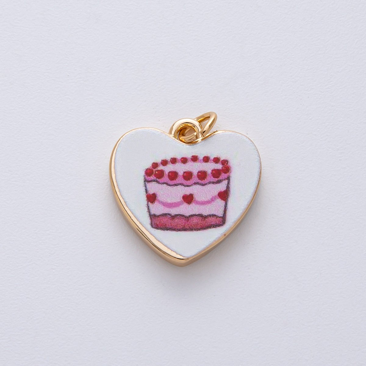 18K Gold Filled 17mm Pink Birthday Cake Round Charm | AF1605