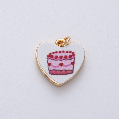 18K Gold Filled 17mm Pink Birthday Cake Round Charm | AF1605