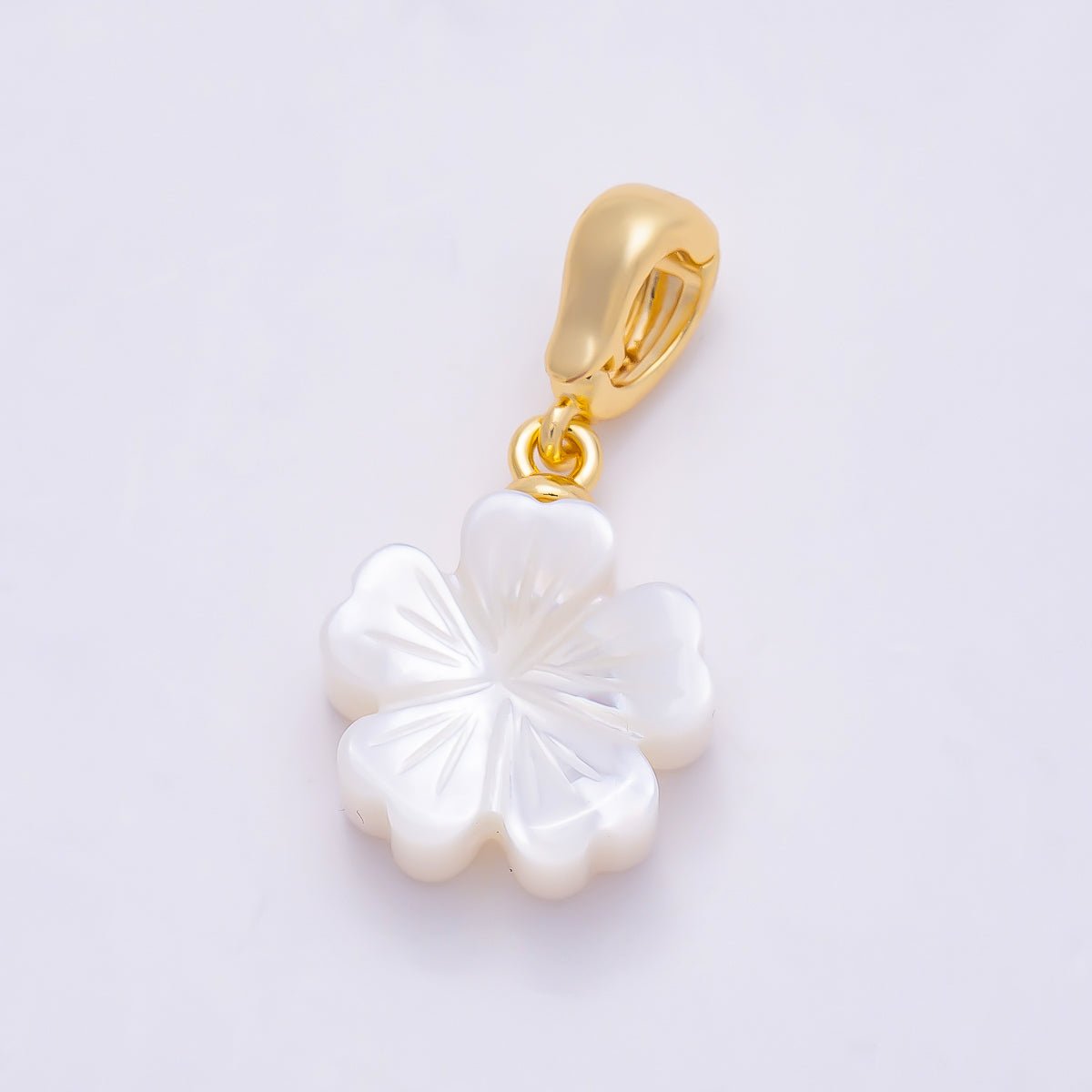 18K Gold Filled 17mm Shell Pearl Flower Snap Latch Pendant | Charms-01322