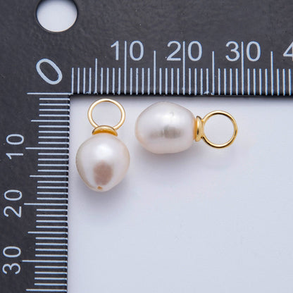 18K Gold Filled 17mm White Freshwater Round Circle Sphere Pearl Charm | AF624