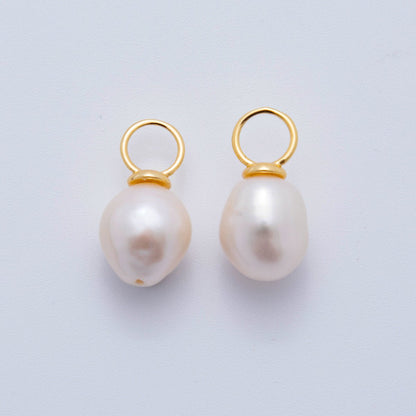 18K Gold Filled 17mm White Freshwater Round Circle Sphere Pearl Charm | AF624