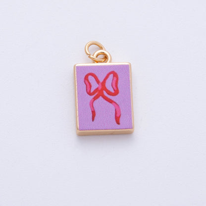 18K Gold Filled 18.2mm Ribbon Bow Pink Rectangle Charm | AF1599