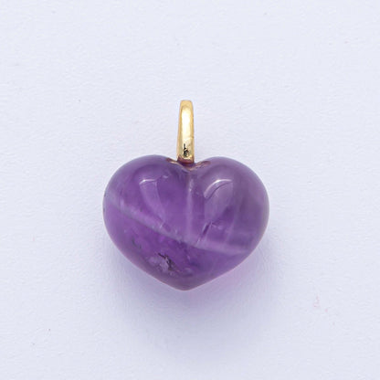 18K Gold Filled 18.3mm Grey Agate, Carnelian, White Quartz, Amethyst Chubby Heart Pendant | AK021 - AK023