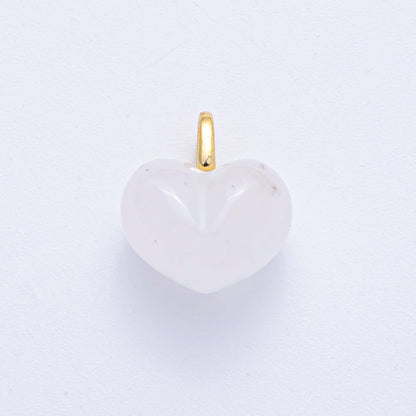 18K Gold Filled 18.3mm Grey Agate, Carnelian, White Quartz, Amethyst Chubby Heart Pendant | AK021 - AK023