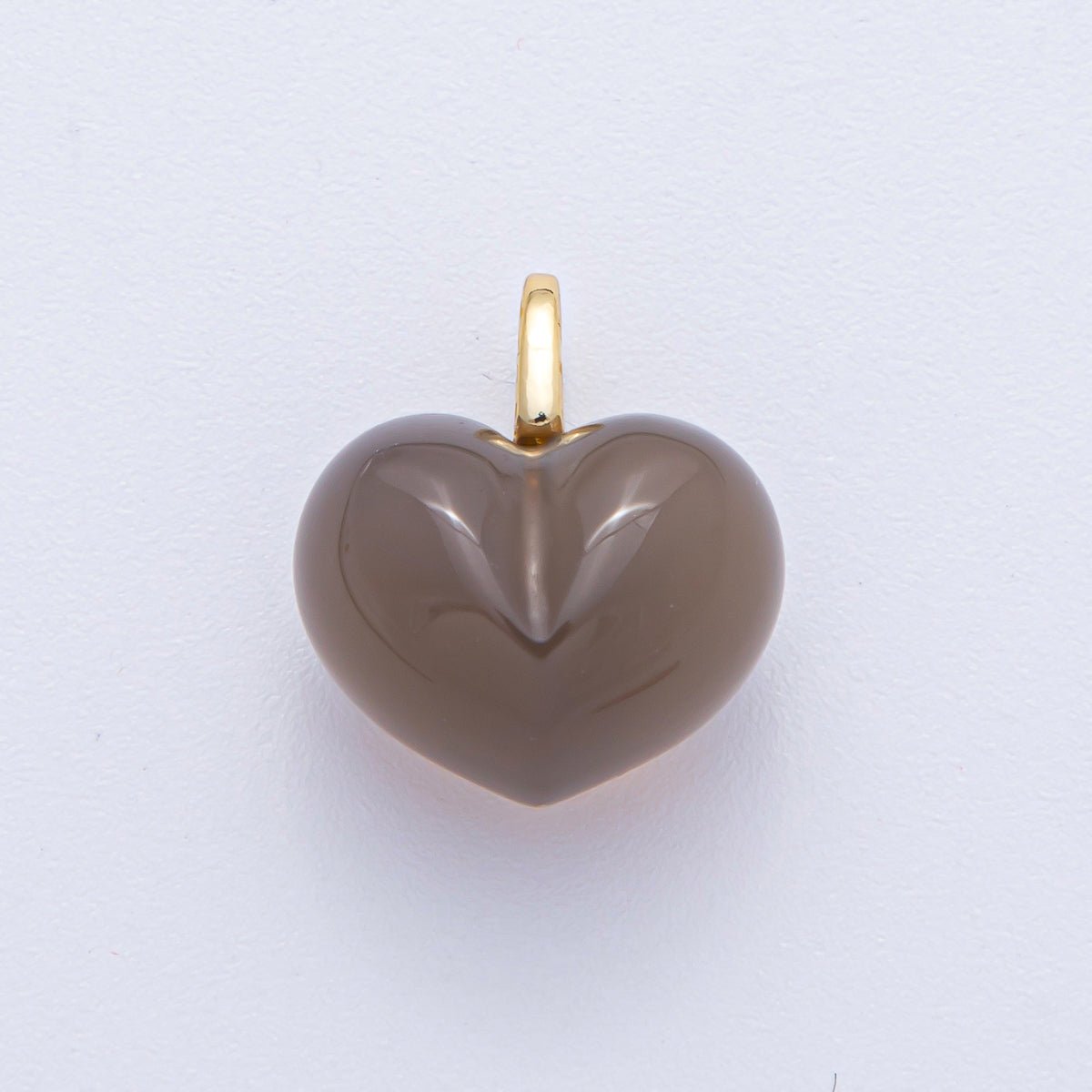 18K Gold Filled 18.3mm Grey Agate, Carnelian, White Quartz, Amethyst Chubby Heart Pendant | AK021 - AK023