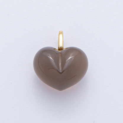 18K Gold Filled 18.3mm Grey Agate, Carnelian, White Quartz, Amethyst Chubby Heart Pendant | AK021 - AK023