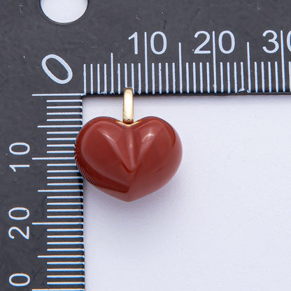 18K Gold Filled 18.3mm Grey Agate, Carnelian, White Quartz, Amethyst Chubby Heart Pendant | AK021 - AK023