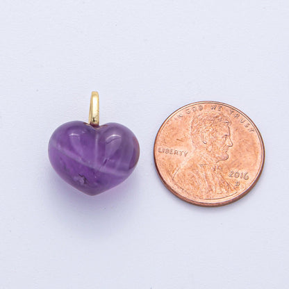 18K Gold Filled 18.3mm Grey Agate, Carnelian, White Quartz, Amethyst Chubby Heart Pendant | AK021 - AK023